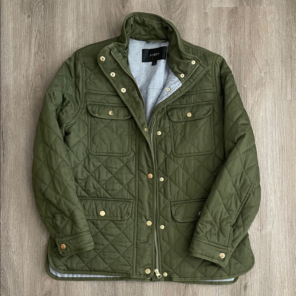 J. Crew Green Quilted Military Jacket